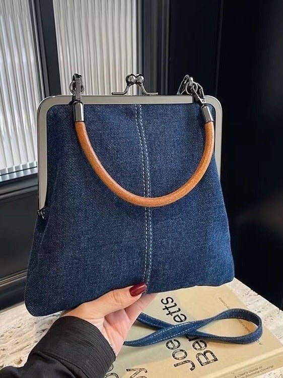 Denim Jeans Fabric Small Crossbody Shoulder Bag Handbag Blue
