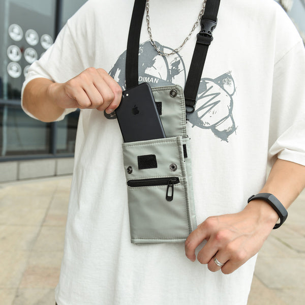 Water Resistant Nylon Crossbody Phone Bag Travel Wallet Card Holder Grey