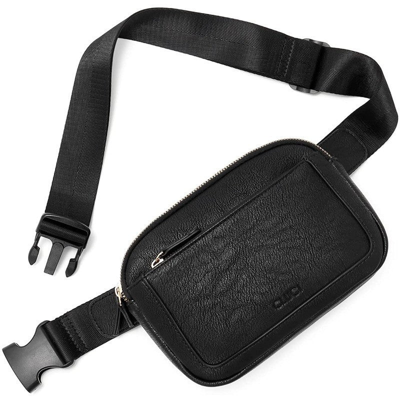 Waterproof PU Leather Waist Bum Crossbody Belt Bag Fanny Pack Black