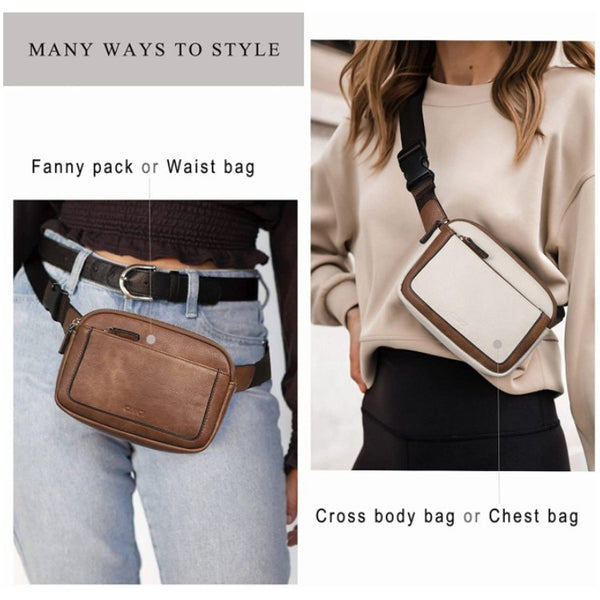 Waterproof PU Leather Waist Bum Crossbody Belt Bag Fanny Pack Black