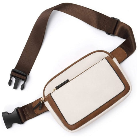 Waterproof PU Leather Waist Bum Crossbody Belt Bag Fanny Pack White Brown
