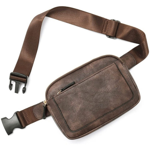 Adjustable Waterproof PU Leather Waist Bum Crossbody Belt Bag Fanny Pack Coffee