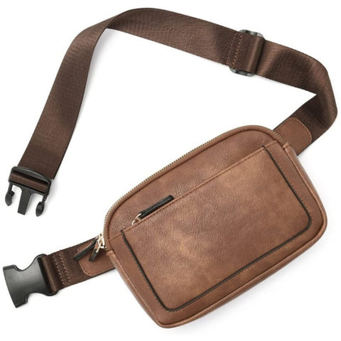 Adjustable Waterproof PU Leather Waist Bum Crossbody Belt Bag Fanny Pack Brown
