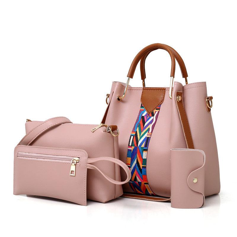 4 Piece PU Leather Tote Shoulder Clutch Bag Handbag Wallet Purse Set Pink
