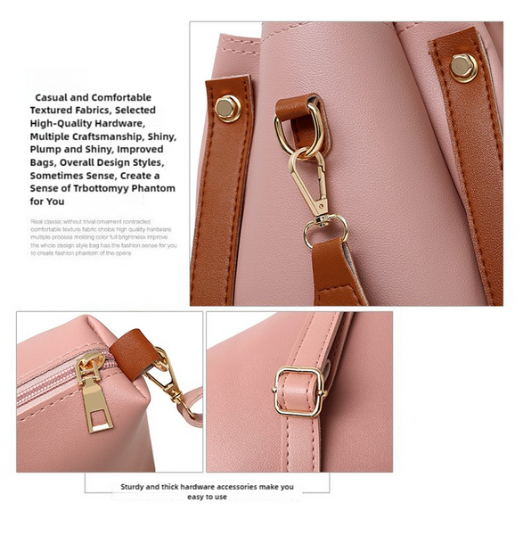 4 Piece PU Leather Tote Shoulder Clutch Bag Handbag Wallet Purse Set Pink
