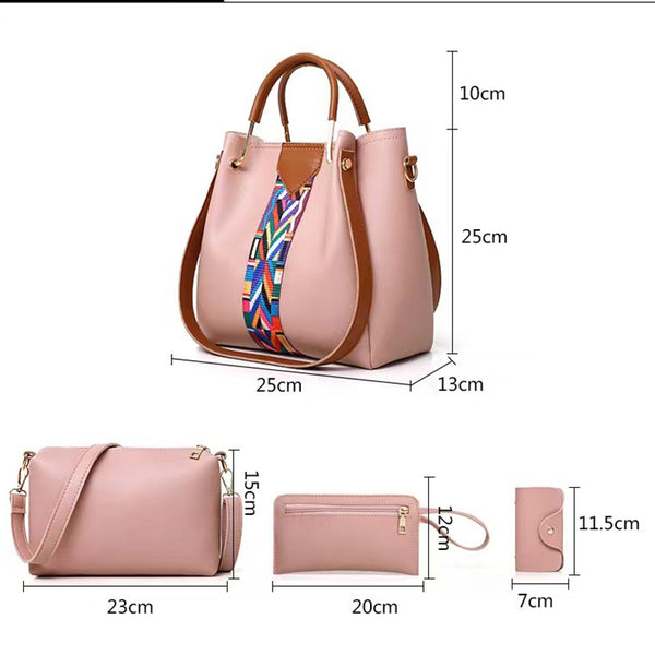 4 Piece PU Leather Tote Shoulder Clutch Bag Handbag Wallet Purse Set Red