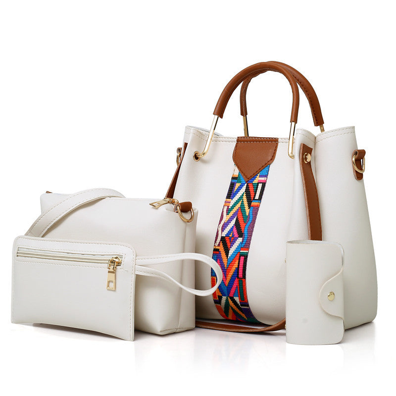 4 Piece PU Leather Tote Shoulder Clutch Bag Handbag Wallet Purse Set Off White