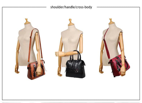 4 Piece PU Leather Tote Shoulder Clutch Bag Handbag Card Holder Set Brown