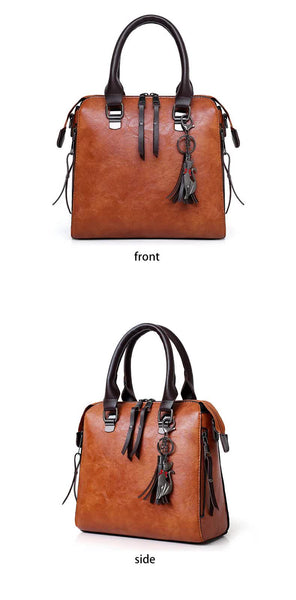 4 Piece PU Leather Tote Shoulder Clutch Bag Handbag Card Holder Set Brown