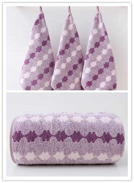 4 Pce Coral Fleece Bath Towel + 3 Hand Towel Set Purple