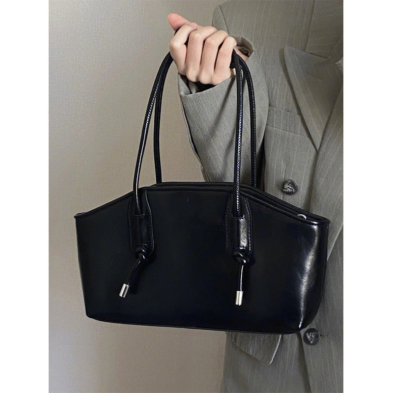 PU Leather Tote Shoulder Bag Handbag Chain Closure Black