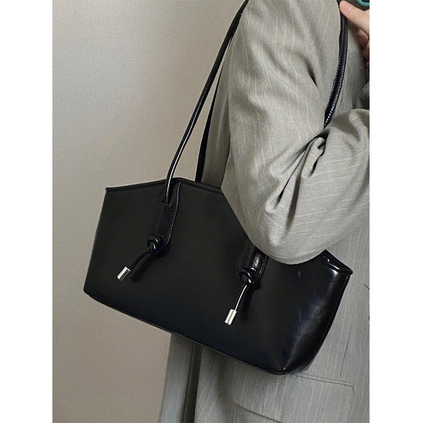 PU Leather Tote Shoulder Bag Handbag Chain Closure Black