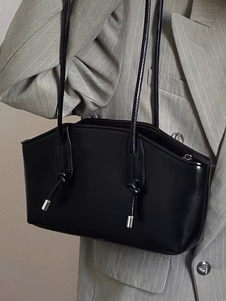 PU Leather Tote Shoulder Bag Handbag Chain Closure Black