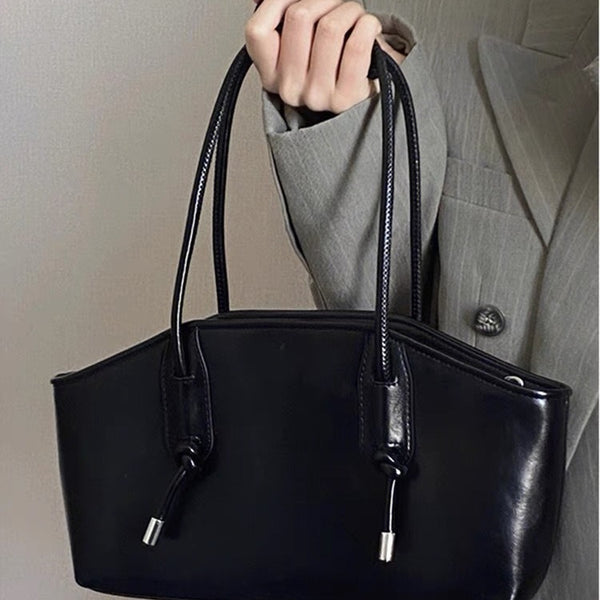 PU Leather Tote Shoulder Bag Handbag Chain Closure Black