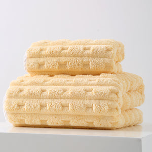 2 Pce Thickened Coral Fleece Bath Face Towel Set Yellow