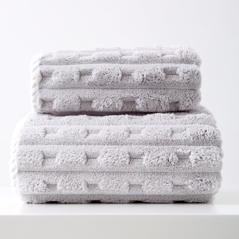 2 Pce Thickened Coral Fleece Bath Face Towel Set Grey