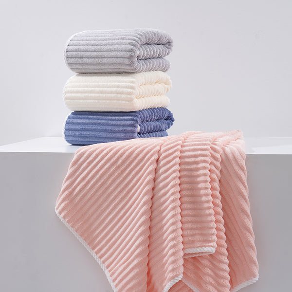 Candy Stripe Coral Fleece Bath Towel Face Cloth Washcloth Set White
