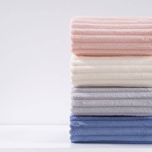 Candy Stripe Coral Fleece Bath Towel Face Cloth Washcloth Set White