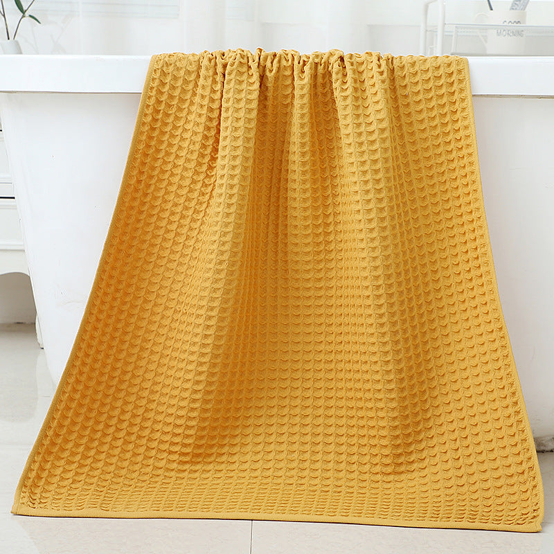 Cotton Waffle Weave Bath Towel 140 x 70cm Yellow