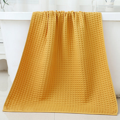Cotton Waffle Weave Bath Towel 140 x 70cm Yellow