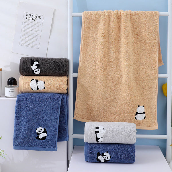 2 Piece Cute Panda Soft Cotton Hand Towel Set 75 x 34cm Grey