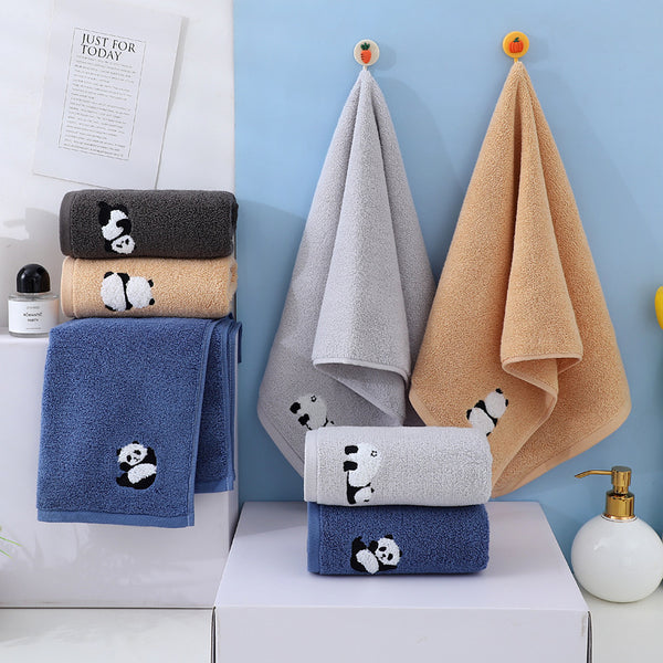 2 Piece Cute Panda Soft Cotton Hand Towel Set 75 x 34cm Grey