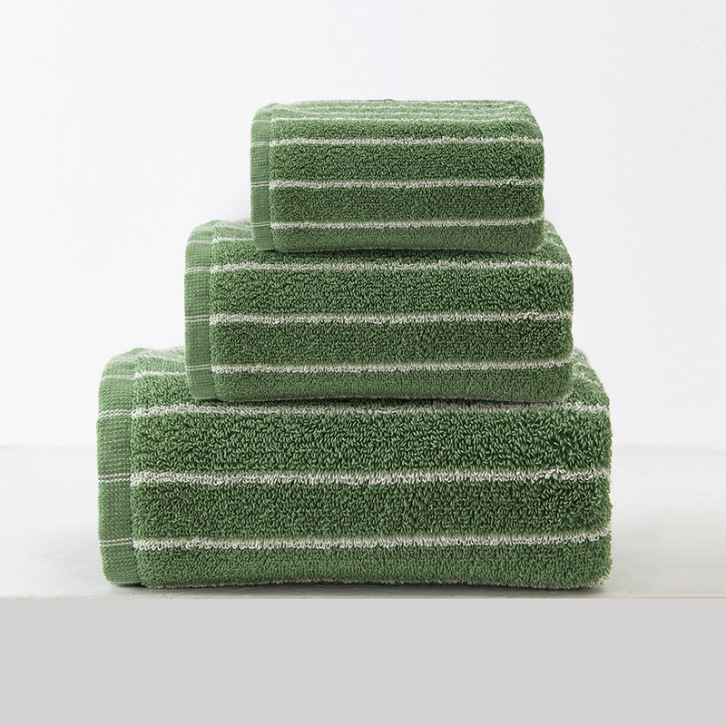 3 Piece Striped Cotton Bath Hand Face Towel Set Green