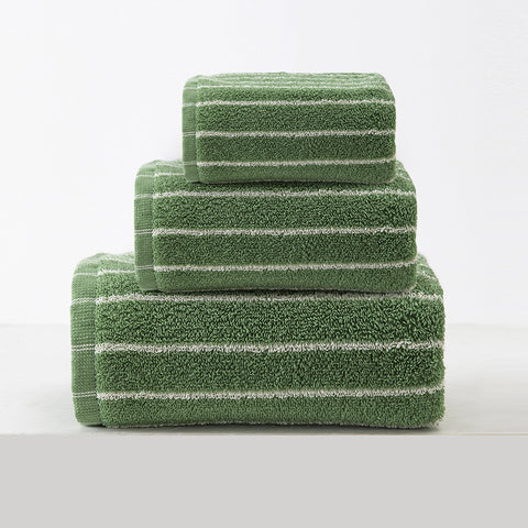 3 Piece Striped Cotton Bath Hand Face Towel Set Green