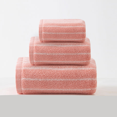 3 Piece Striped Cotton Bath Hand Face Towel Set Pink