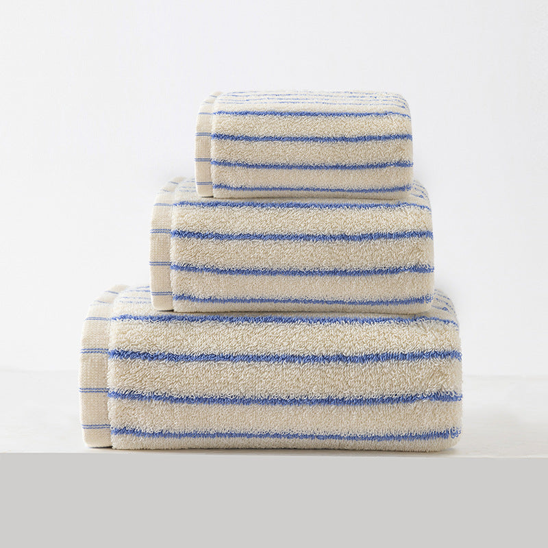 3 Piece Striped Cotton Bath Hand Face Towel Set