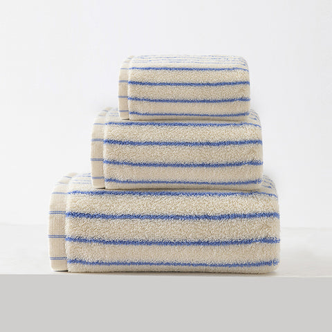 3 Piece Striped Cotton Bath Hand Face Towel Set