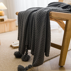 Woven Knitted Acrylic Soft Tassel Throw Blanket Rug 150 x 110cm Dark Grey