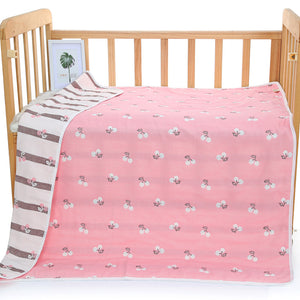 6 Layer Cotton Muslin Baby Infant Blanket Swaddle Cot Bedding 110x110cm Cherries Pink