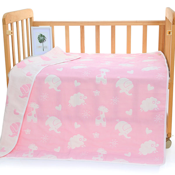 6 Layer Cotton Muslin Baby Infant Blanket Swaddle Cot Bedding 110x110cm Animals Pink