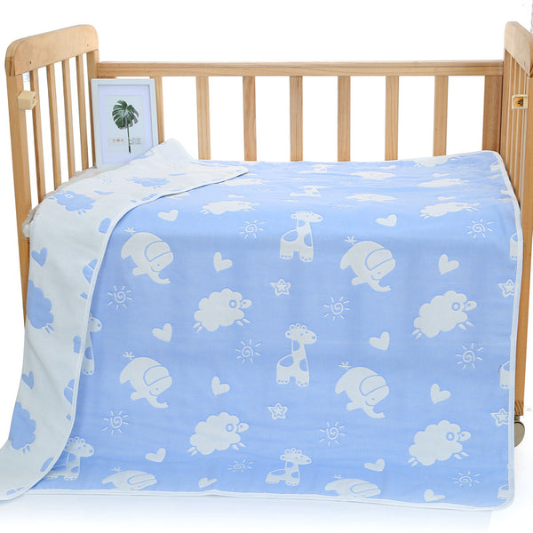 6 Layer Cotton Muslin Baby Infant Blanket Swaddle Cot Bedding 110x110cm Animals Blue