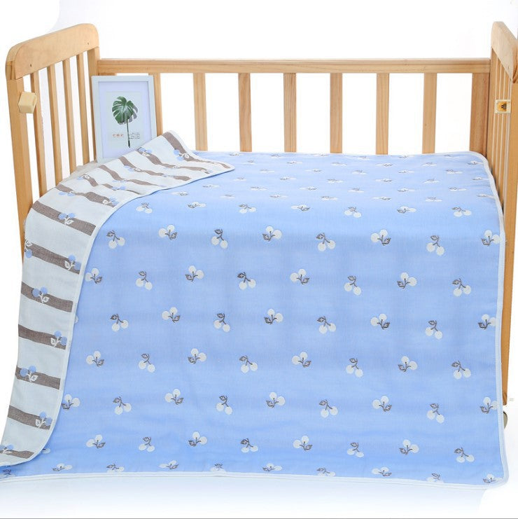 6 Layer Cotton Muslin Baby Infant Blanket Swaddle Cot Bedding 110x110cm Cherries Blue