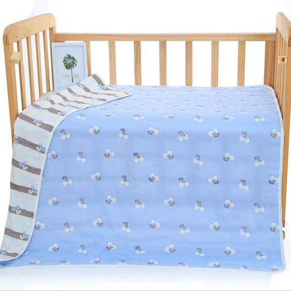 6 Layer Cotton Muslin Baby Infant Blanket Swaddle Cot Bedding 110x110cm Cherries Blue