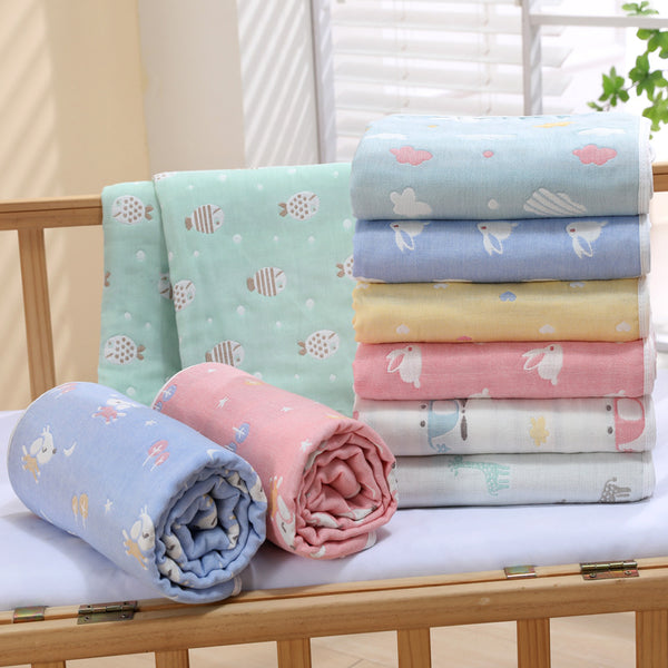 6 Layer Cotton Muslin Baby Infant Blanket Swaddle Cot Bedding 110x110cm Cherries Blue