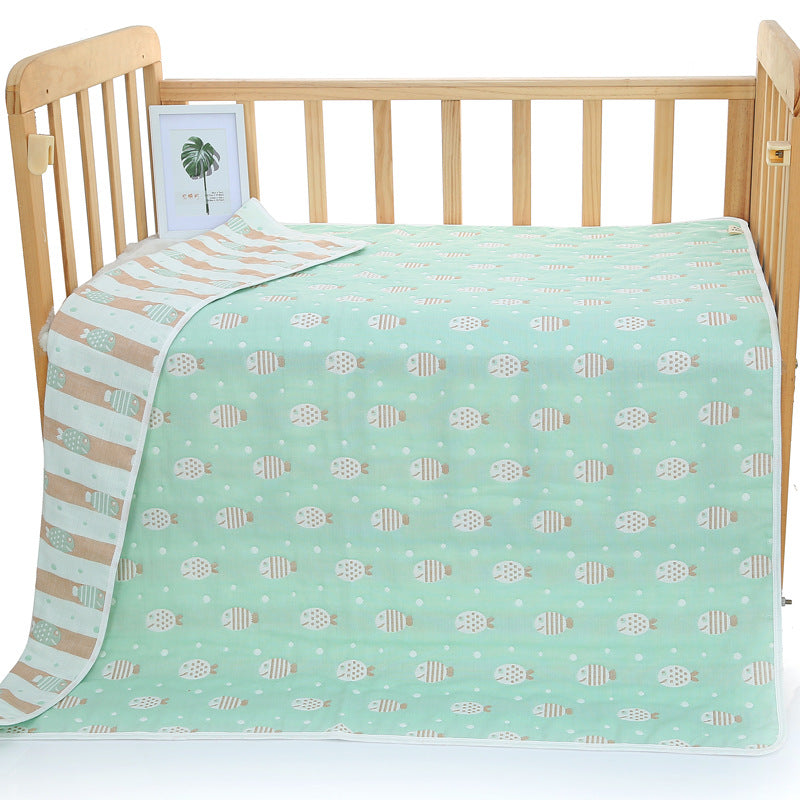 6 Layer Cotton Muslin Baby Infant Blanket Swaddle Cot Bedding 110x110cm Fish Green