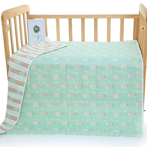 6 Layer Cotton Muslin Baby Infant Blanket Swaddle Cot Bedding 110x110cm Fish Green