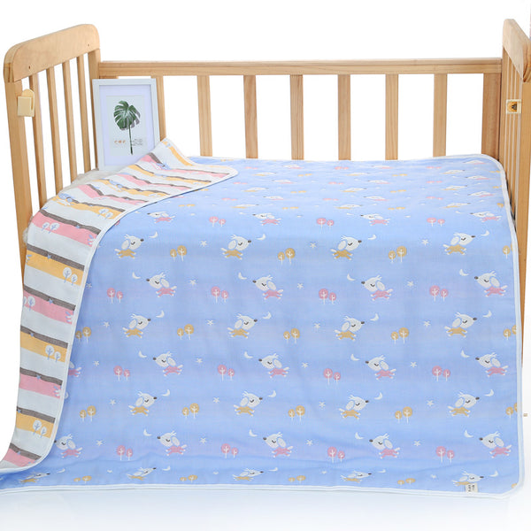 6 Layer Cotton Muslin Baby Infant Blanket Swaddle Cot Bedding 110x110cm Dog Blue
