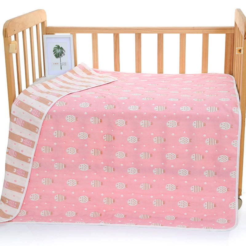 6 Layer Cotton Muslin Baby Infant Blanket Swaddle Cot Bedding 110x110cm Fish Pink