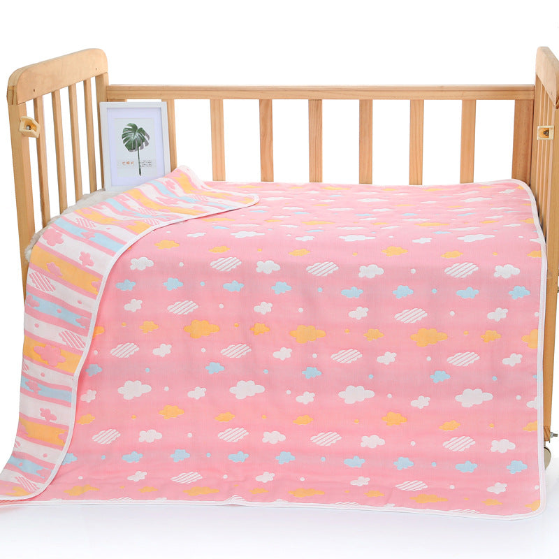 6 Layer Cotton Muslin Baby Infant Blanket Swaddle Cot Bedding 110x110cm Clouds Pink