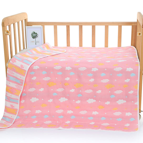 6 Layer Cotton Muslin Baby Infant Blanket Swaddle Cot Bedding 110x110cm Clouds Pink