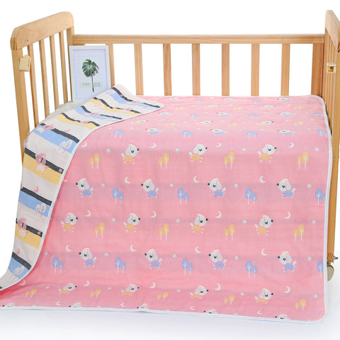 6 Layer Cotton Muslin Baby Infant Blanket Swaddle Cot Bedding 110x110cm Dog Pink