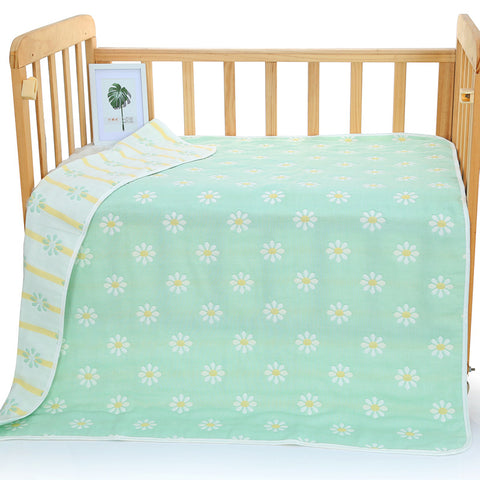 6 Layer Cotton Muslin Baby Infant Blanket Swaddle Cot Bedding 110x110cm Flower Green