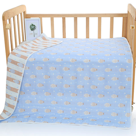 6 Layer Cotton Muslin Baby Infant Blanket Swaddle Cot Bedding 110x110cm Fish Blue