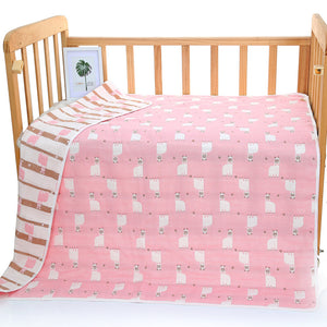 6 Layer Cotton Muslin Baby Infant Blanket Swaddle Cot Bedding 110x110cm Alpaca Pink