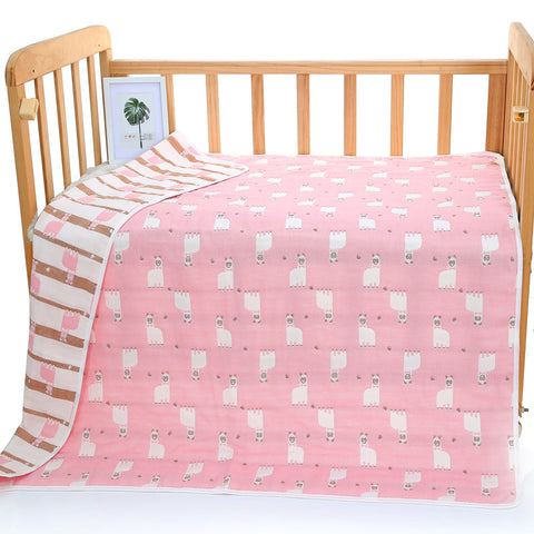 6 Layer Cotton Muslin Baby Infant Blanket Swaddle Cot Bedding 110x110cm Alpaca Pink