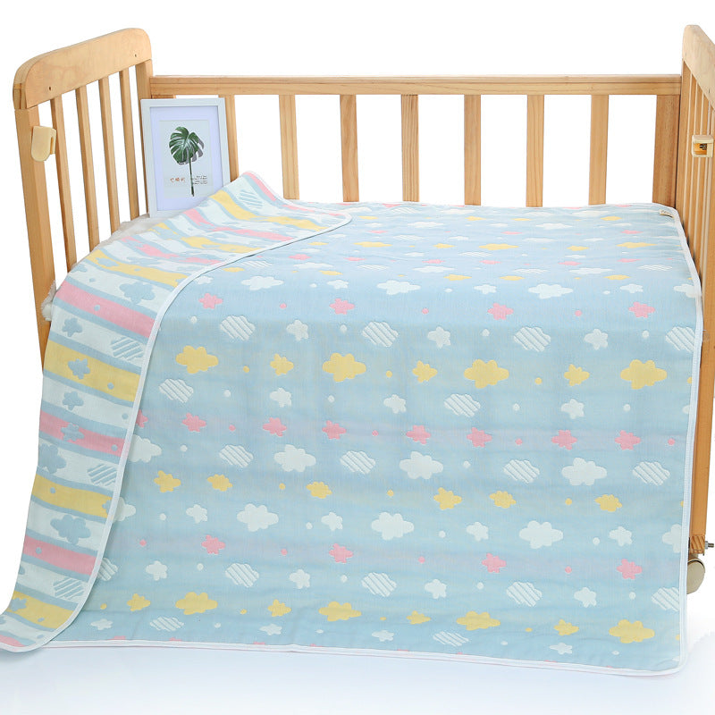 6 Layer Cotton Muslin Baby Infant Blanket Swaddle Cot Bedding 110x110cm Clouds Cyan